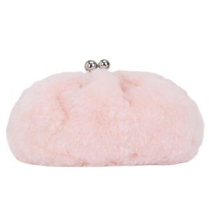 4531 Faux Fur Clutch Pouch Bag, Silver Metal Frame Clasp, Winter Warm Bag
